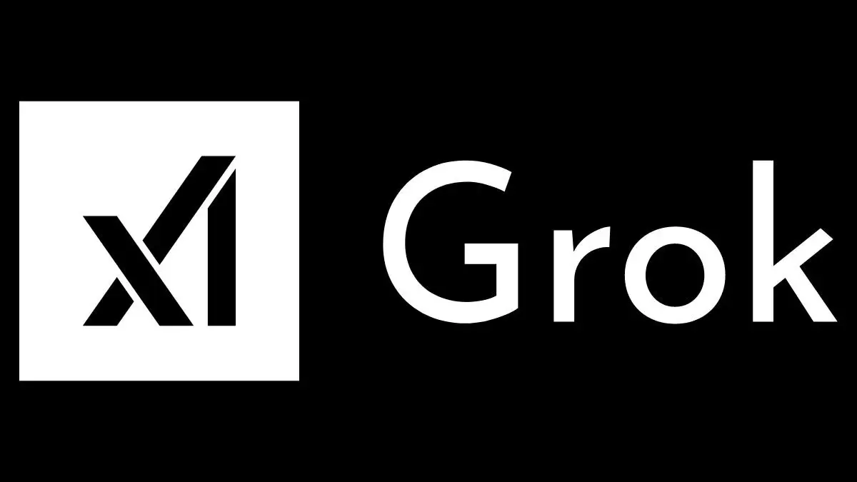 xAI logo next to the word Grok on a black background.