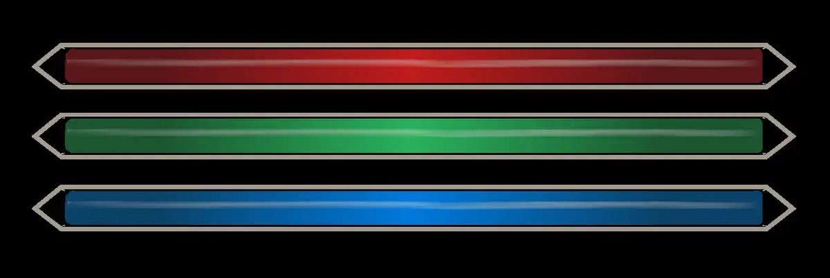 Three colored Skyrim attribute bars on a black background.
