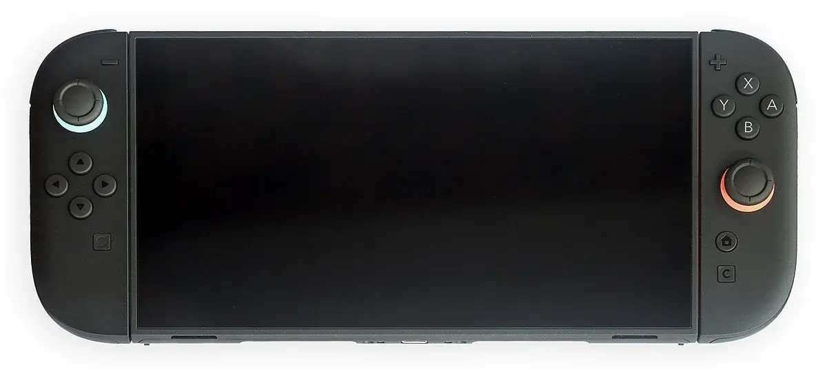 A Nintendo Switch 2 handheld console with the screen off.