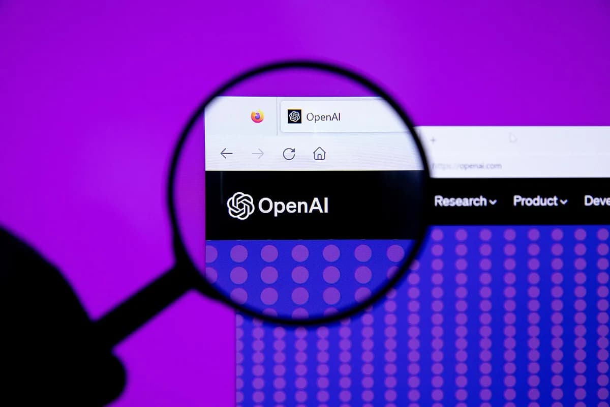 A magnifying glass over the OpenAI website on a computer screen.
