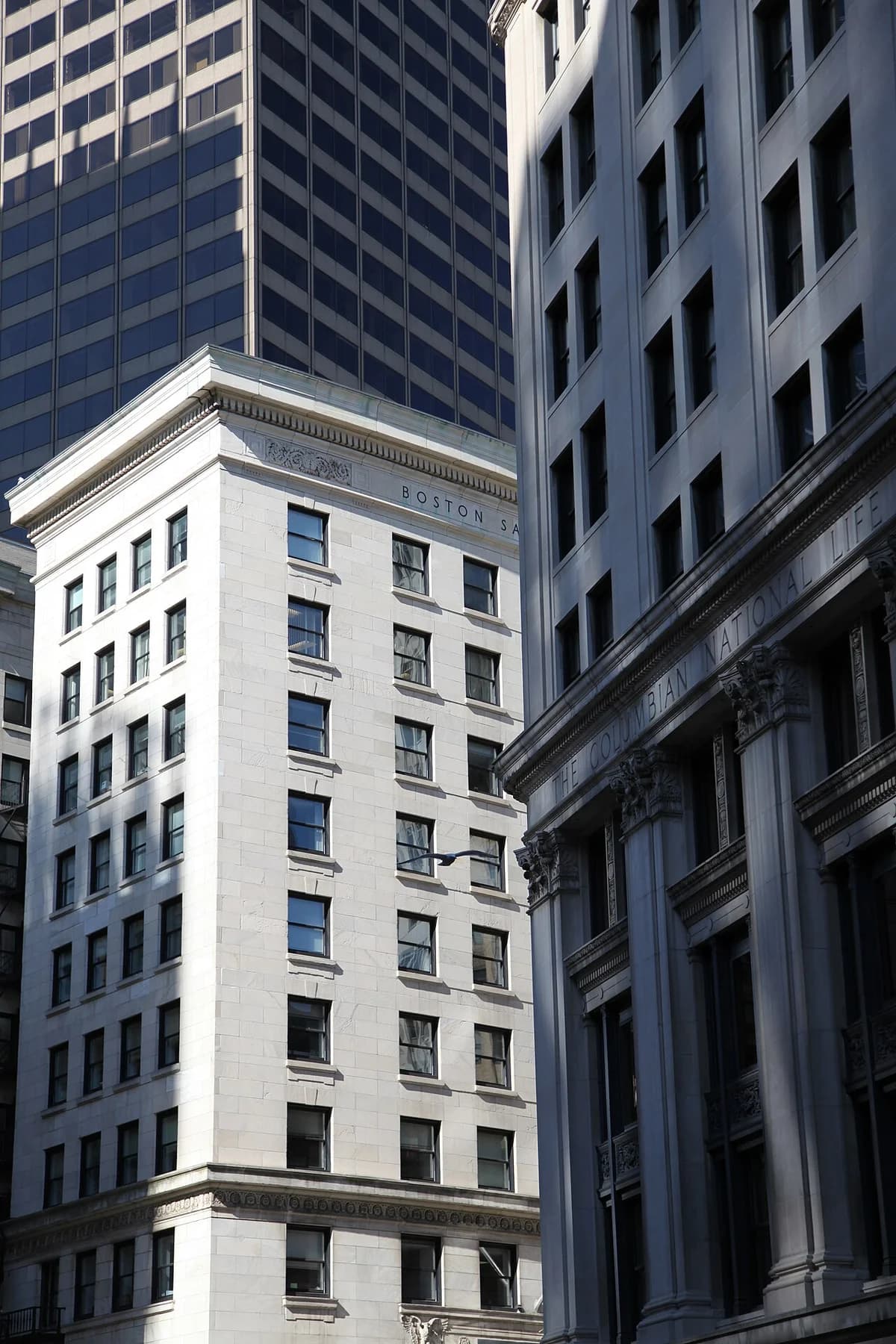 Tall office buildings in Boston's financial district.