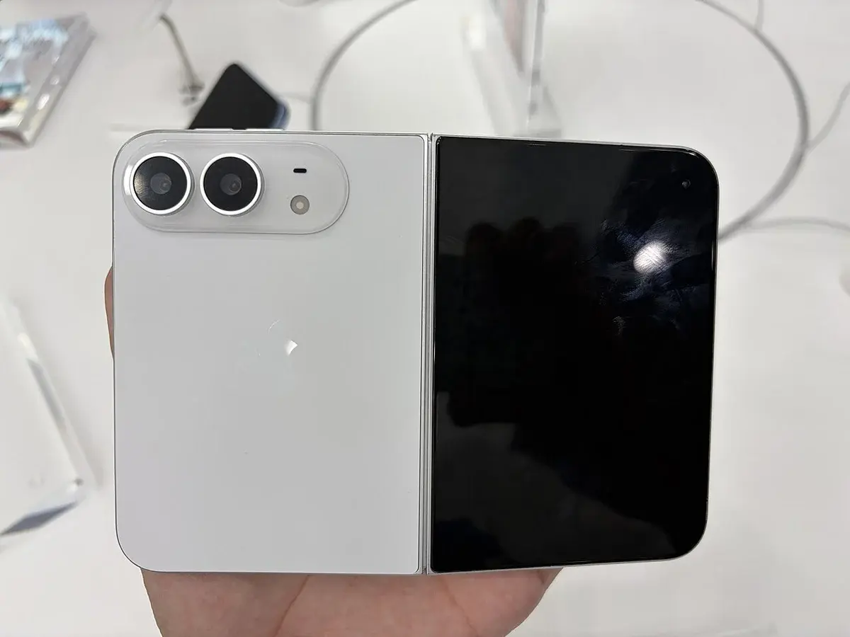Folded concept smartphone shown from the back with dual cameras.