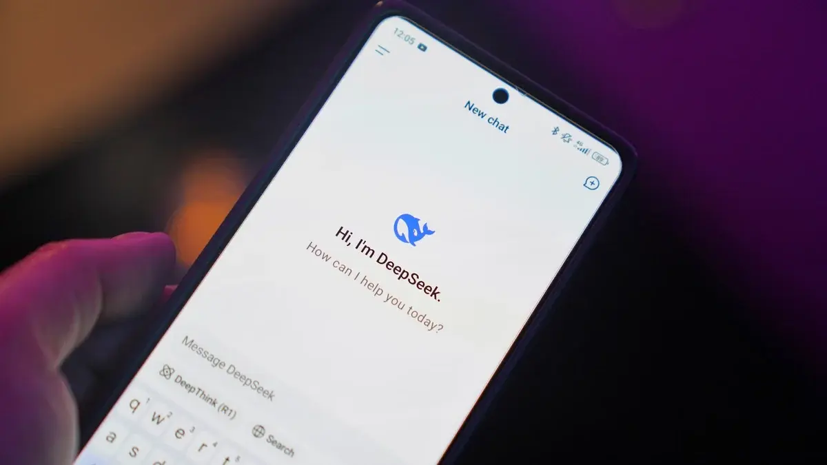 A smartphone displaying the DeepSeek AI chat screen.