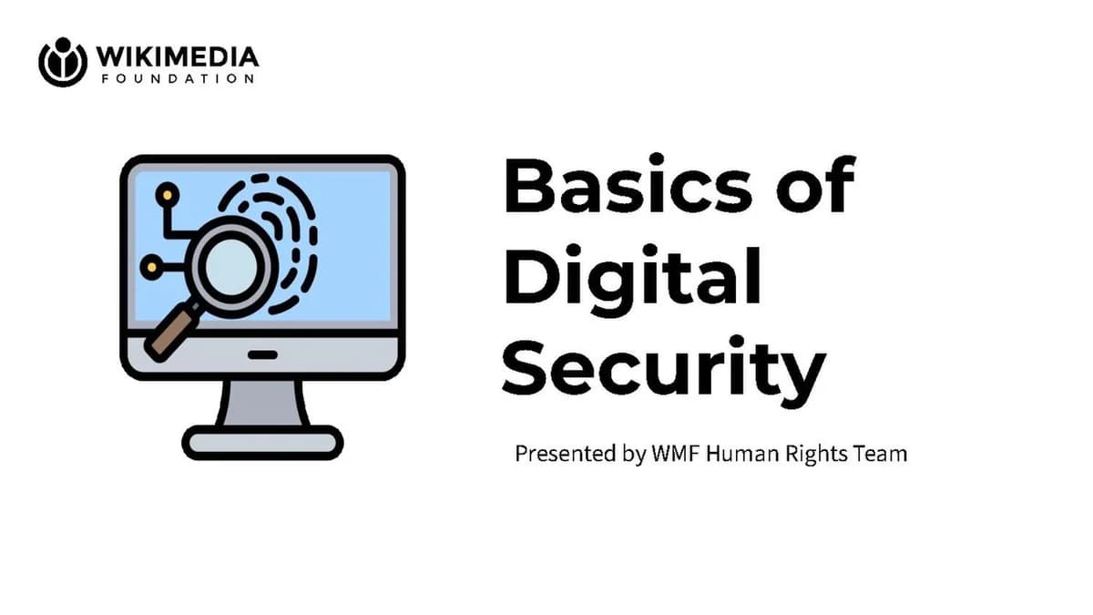 Presentation slide titled "Basics of Digital Security" with a computer security icon.